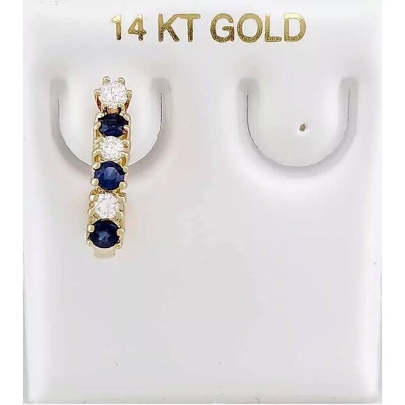 Genuine Blue Sapphire & Diamond * Single* Earring 14k Yellow Gold